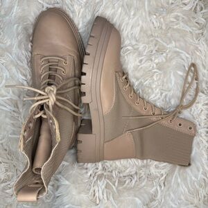 ALDO ‘Reflow’ Mixed-Media Knit Combat Booties - Beige - Size 7.5